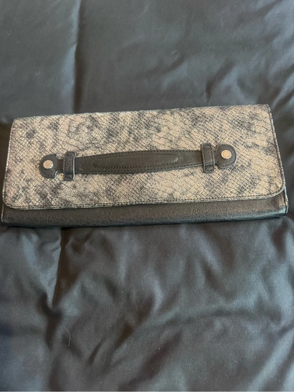 Kenneth Cole Reaction Black and Gray City-Print Foldover Clutch